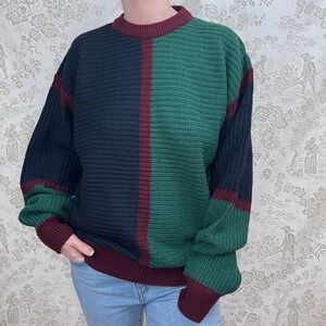 Vintage Rubel Fashions Sweater Cabincore Men's M 90s Knit Pullover Colorblock
